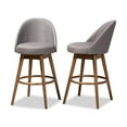 thumbnail image 3 of Baxton Studio Carra Mid-Century Modern Grey Fabric Upholstered Walnut-Finished Wood Swivel Bar Stool Set of 2, 3 of 7