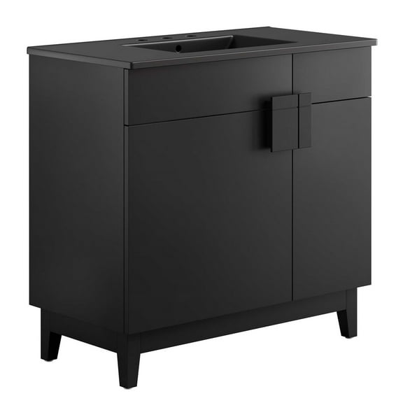 Sink Vanity Cabinet, Black, Melamine Wood , Hotel Bedroom Bathroom, Modern Contemporary HB36128