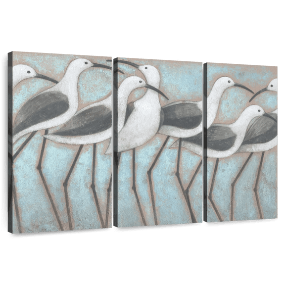 Elephant Stock Coastal Parade Wall Art - Horizontal Multi Panel Canvas - Living Room Wall Decor - Animal Multi Panel - Gray And Blue Decor By Norman Wyatt Jr. - 23" x 14"