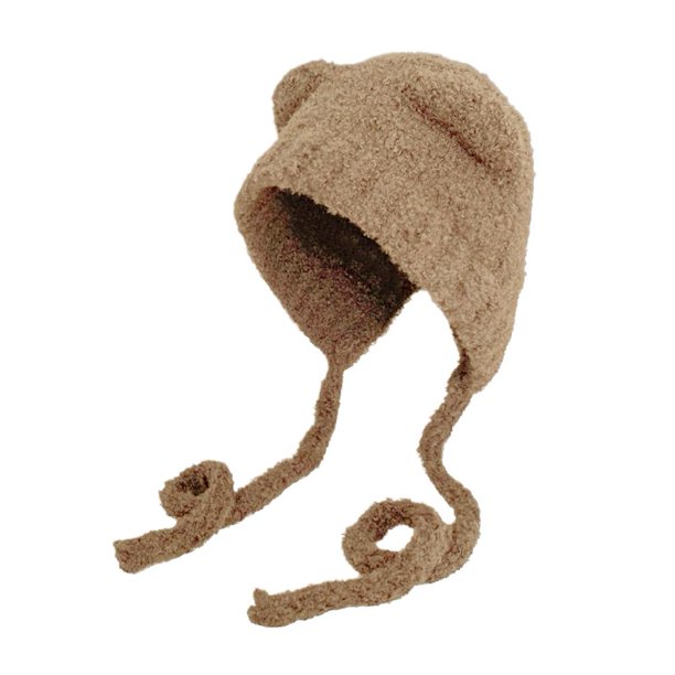 Gorro de invierno con orejas de oso de peluche, cálido y cómodo, para todos los tamaños de cabeza, de poliéster.