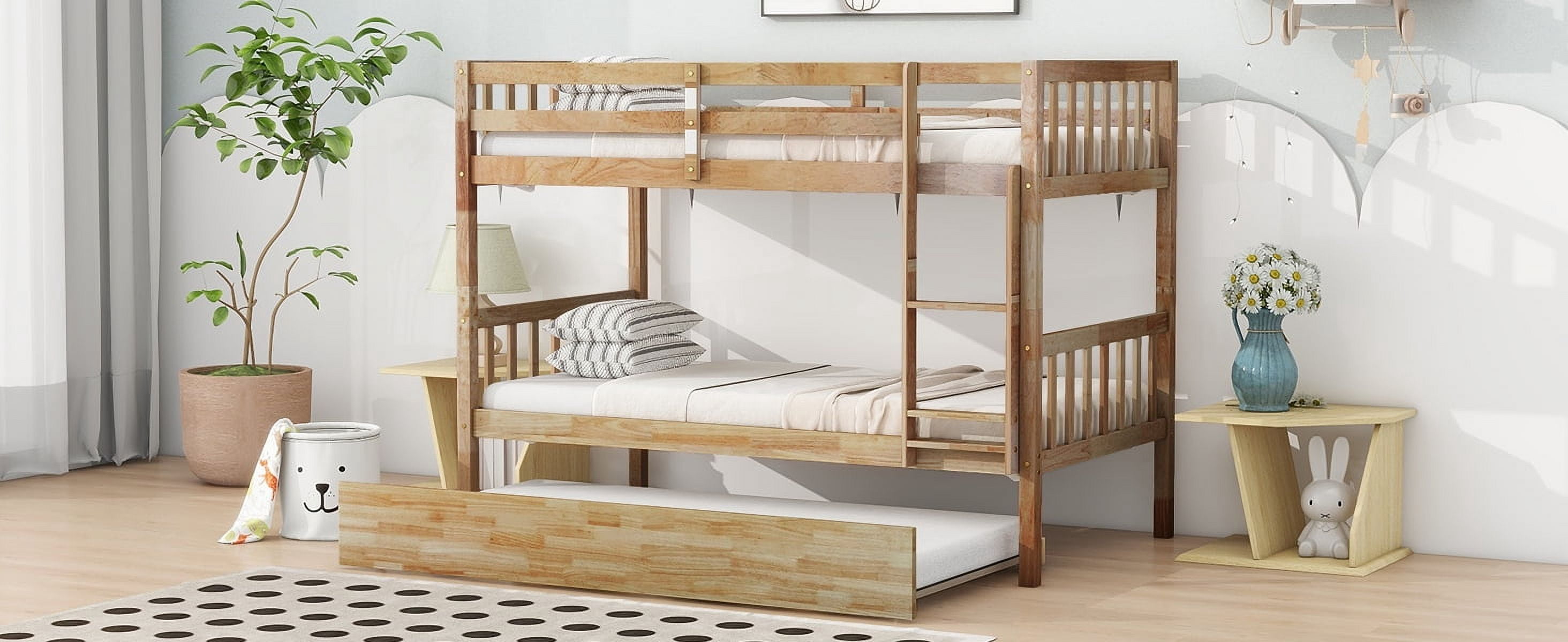 Sailvan Bunk Bed Twin Over Twin,Convertible into Two Twin Size Beds, with Ladder and Safety Guardrails,Rubber Wood