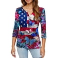 thumbnail image 4 of 4th of July Shirts for Women Plus Size 3/4 Sleeve Tshirts Casual Red White and Blue Print Pullover Independence Day Patriotic Tops USA 250th Anniversary Celebration Party V Neck Blouses Red L, 4 of 6