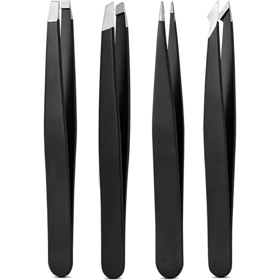 Tweezers Set, High Precision Stainless Steel Eyebrow Tweezers for Facial Hair, Inward Growing Hair and Splinter Remover Kit, Suitable for Women and Men, 4-Piece Set.