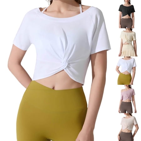 Hinvhai Womens T Shirts Basic Short Sleeve Crew Neck Simple Slit Slim Fit Tees Summer Workout Casual Bodycon Tops Yellow XL(XL)