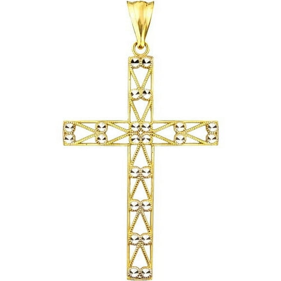 US GOLD Handcrafted 10kt Gold Lattice Cross Charm Pendant