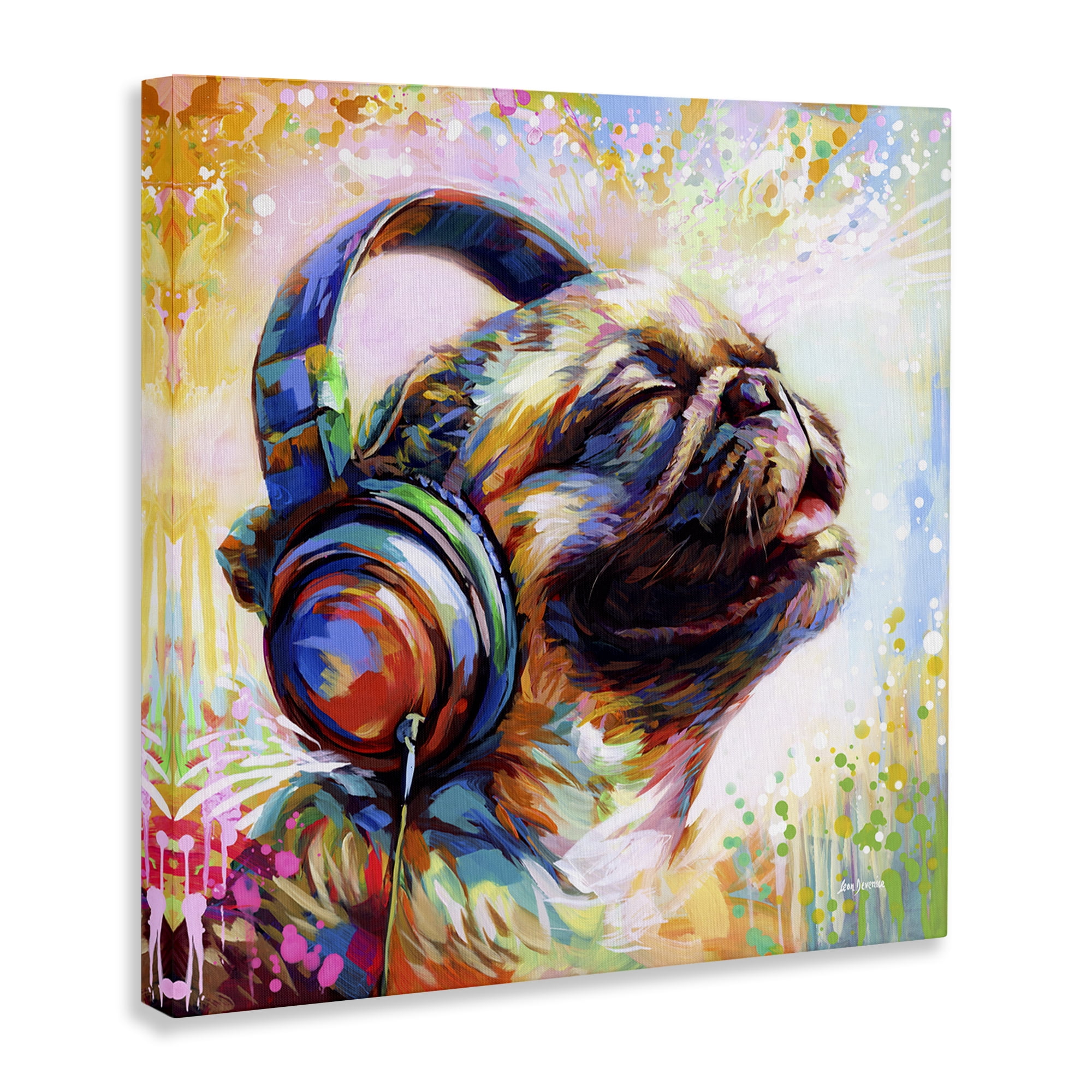 Stupell Industries Blissful Music Pug Animals & Insects Painting Gallery Wrapped Canvas Art Print Wall Art, 24 x 24