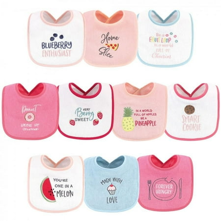 UPC: 0660168560633 | Hudson Baby Infant Girl Cotton Terry Drooler Bibs with Fiber Filling 10pk  Food Girl  One Size