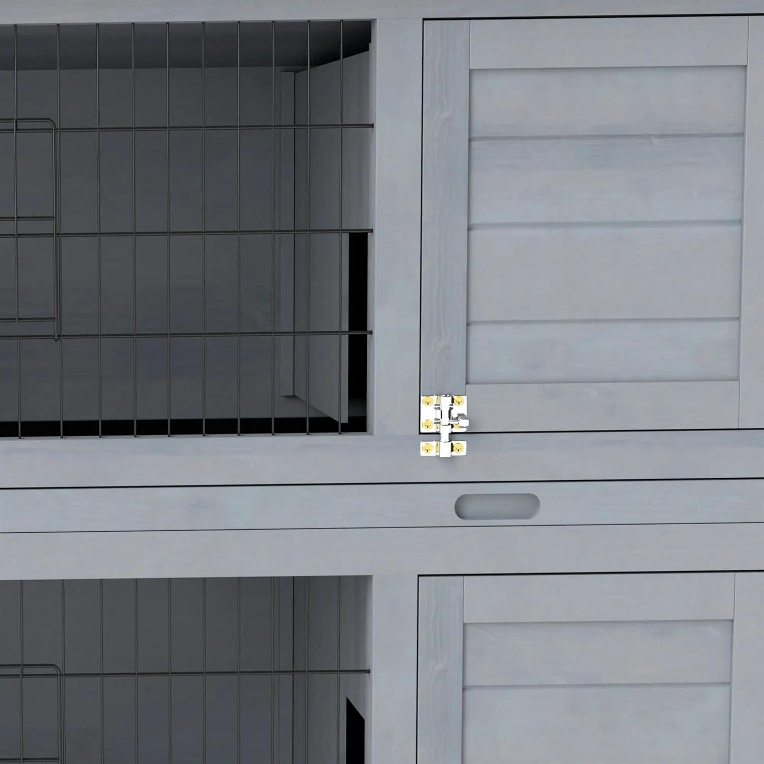 Pefilos 54" Wooden Rabbit Hutch with Lockable Doors, No Leak Tray, Outdoor Bunny Enclosure Guinea Pig Cage for Small Animals, Gray