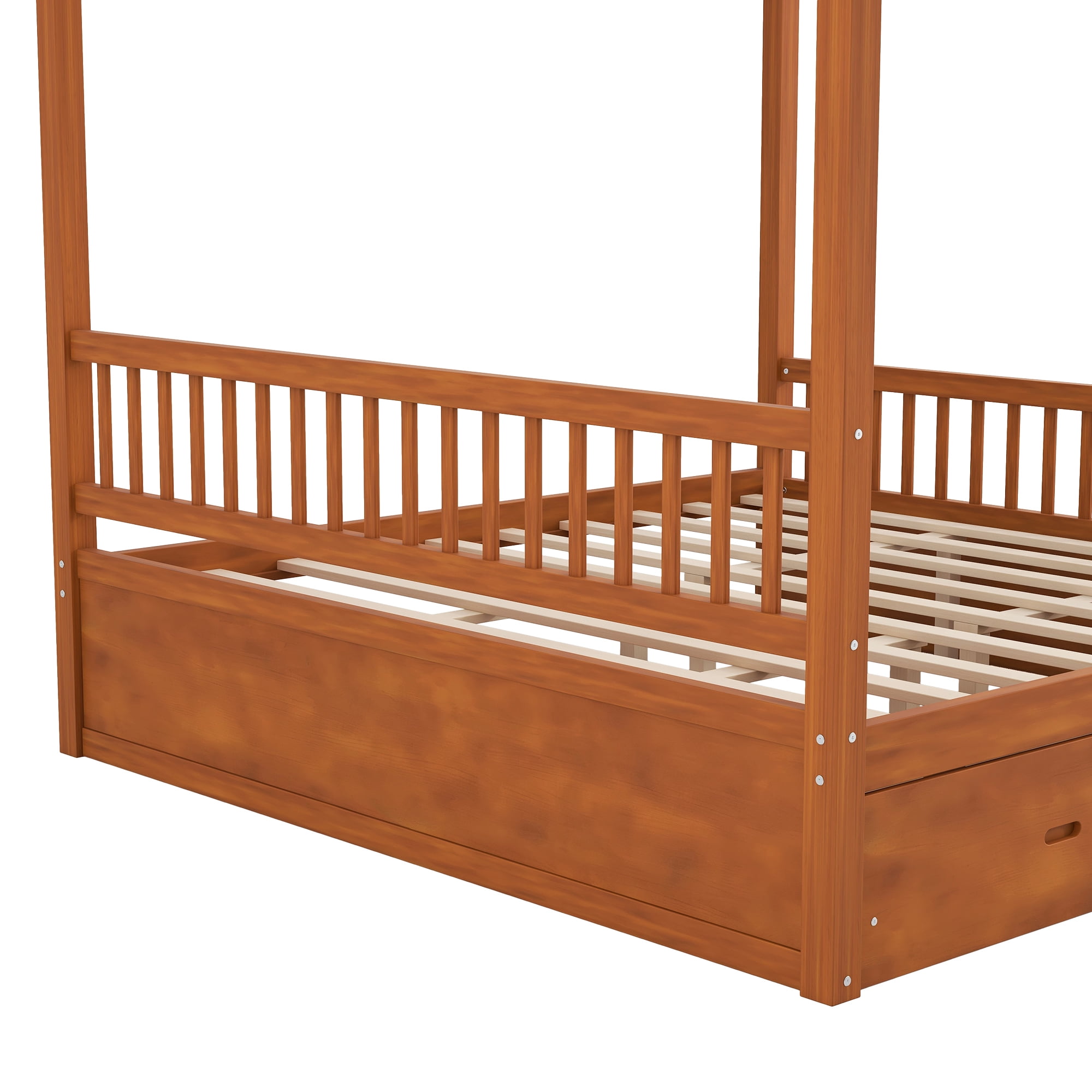 Euroco Wood King Size Canopy Bed with Drawers, Walnut