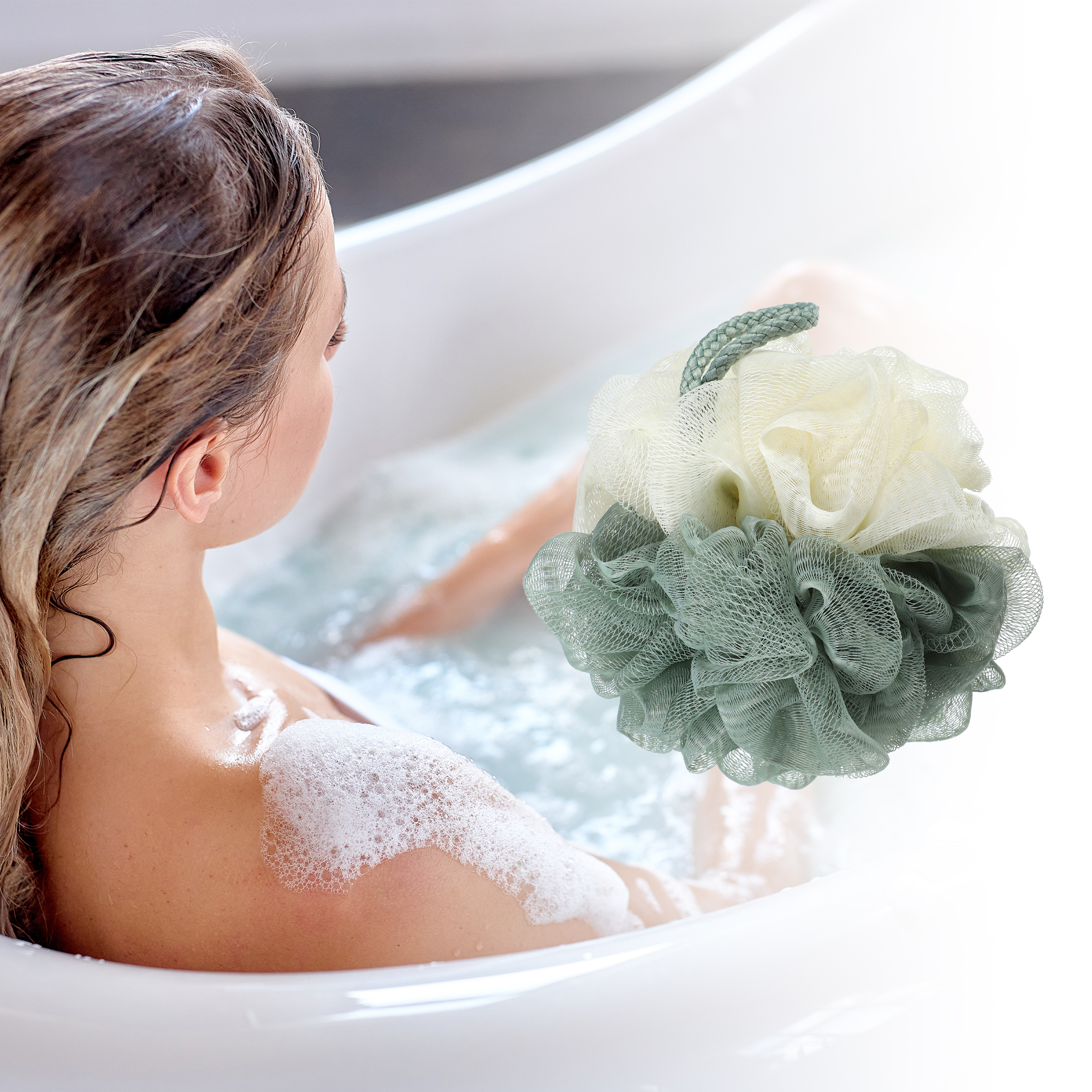 Unique Bargains Bath Shower Loofah Sponge Body Puffs 4.72"x5.12" 1 Pc Green