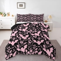 Castle Fairy Black Bats Queen Comforter Set,Gothic Vintage Flower Bedding Comforter Set