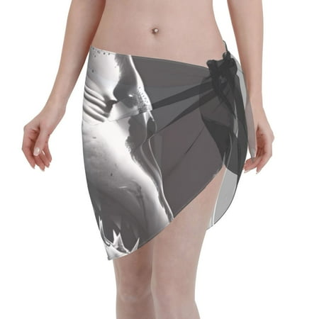 Disketp Black And White Shark Women Swimsuit Cover Up Short Chiffon Summer Beach Sarong Bikini Wrap Skirt Bathing Suit