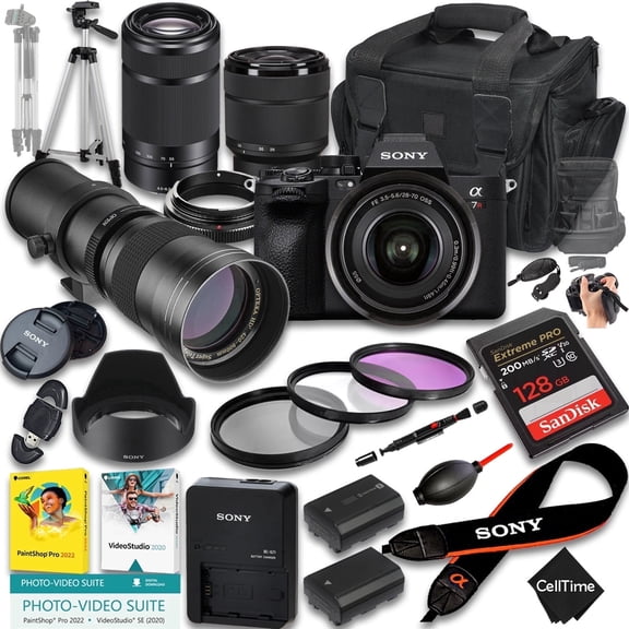 Sony a7R V Mirrorless Camera International Version (No Manufacturer Warranty) w/ 28-70mm, 55-210mm & 420-800mm Lenses   128GB (26-Pc Bundle)