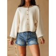 thumbnail image 4 of Women's Cropped Cardigan Sweaters Fall Long Sleeve Open Front Color Block Knit Outwear Coats Color L, 4 of 8