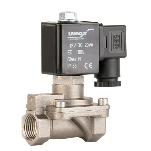 Unox 12V DC - 1/2" Stainless Steel Solenoid Valve with AISI316 Steam Valve, Threaded Inlet, Durable and Reliable for Precision Flow Control, Normally Closed