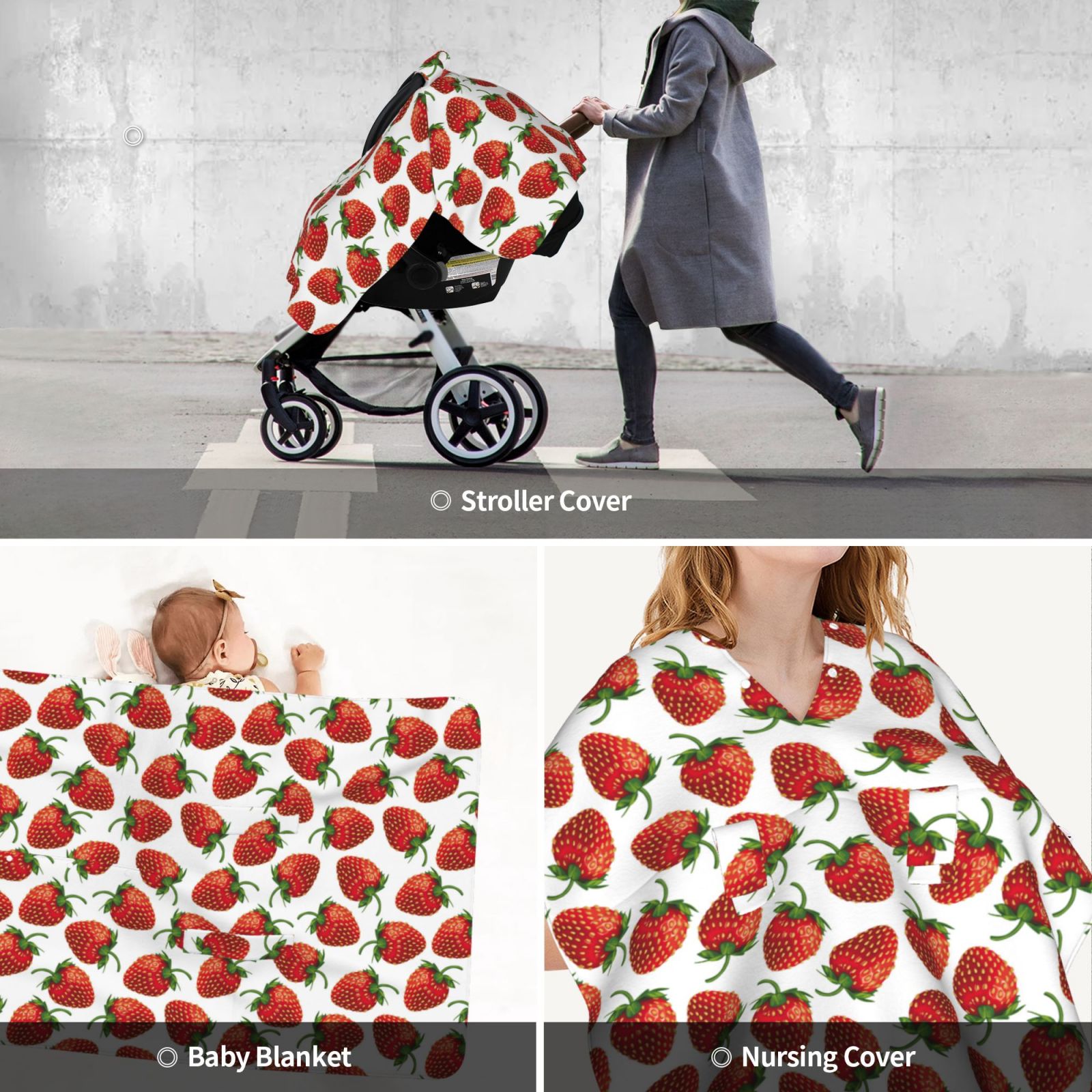Car Seat Cover Baby - strawberries print Breathable Infant Car Seat Cover for Baby Carseat, Lightweight Comfort Baby Essentials Must Haves Newborn Stuff for Girl Boy