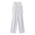 thumbnail image 6 of TEAJOPSUU Women's 2 Piece Linen Cotton Outfits Sets V Neck Button Vintage Vests Cargo Wide Leg Palazzo Pants with Pockets Matching Solid Sets White, 6 of 9