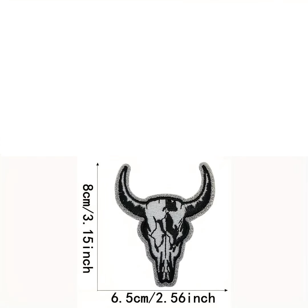 6pcs Glitter Bull Head Iron-On Embroidered Patches for DIY Clothing, Hats, Bags & Shoes