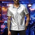thumbnail image 2 of Men Fashion Short Sleeve Button-up Lapel Bright Shirt Summer Party Nightclub Top, 2 of 11