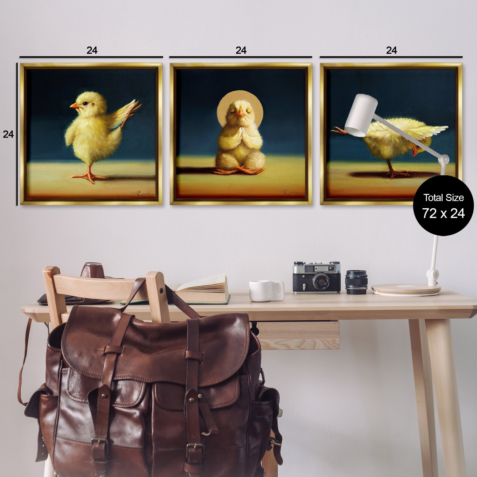 Stupell Industries Yoga Chick Trio Stretching Poses Animals & Insects Painting Gold Floater Framed Canvas Art Print Wall Art, 25 x 25, Set of 3