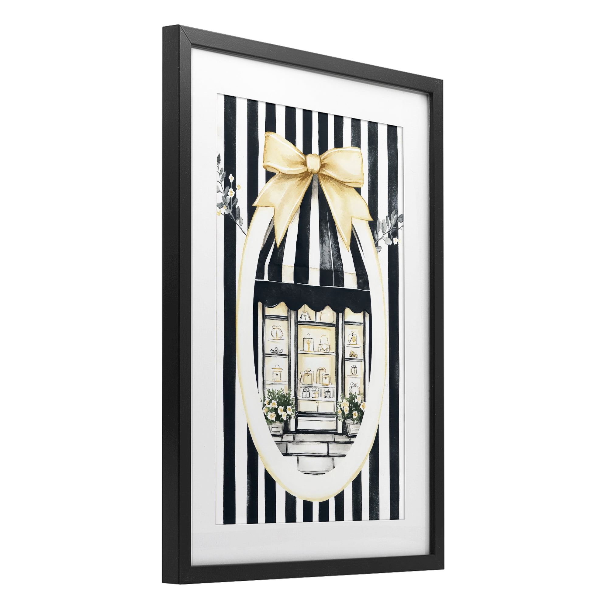 Stupell Industries Maison Striped Boutique Window Black Framed Print Under Glass, design by Petal Prints Design
