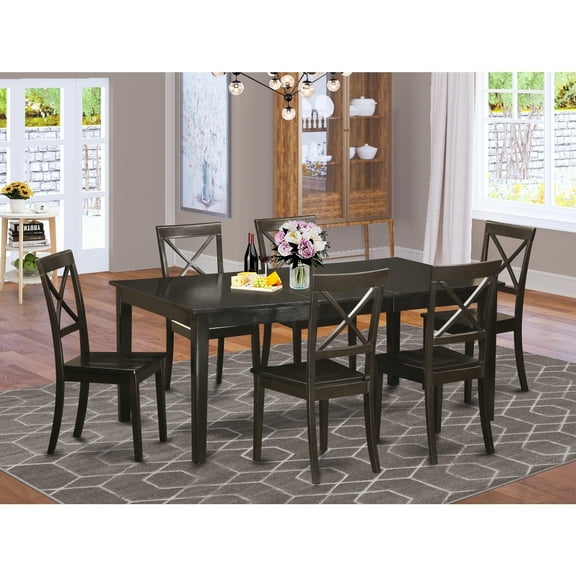 Modern Dining Room Set - Table with 6 Chairs - Kitchen Set - Leaf Extension Table - Cappuccino Finish