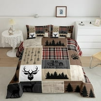 Erosebridal Retro Rustic Lodge Quilt, Deer Elk Comforter Set King Size For Teens Adult Women Bedroom, Vintage Farmhouse Tree Bedding Set Arrows Buffalo Plaid Down Comforter, Black Brown Red