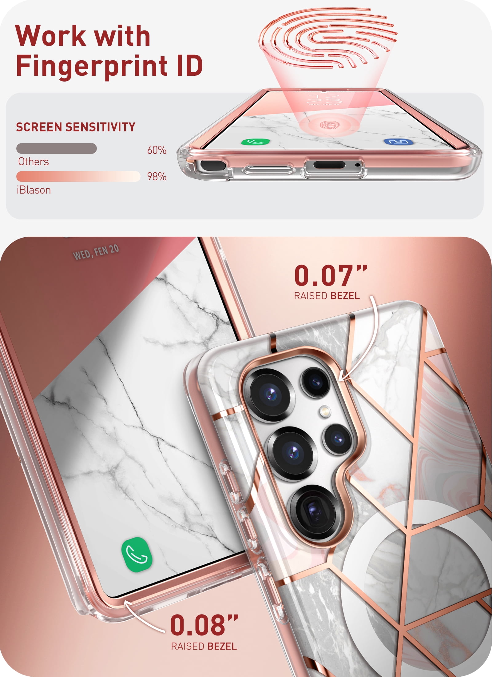 i-Blason Cosmo for Samsung Galaxy S25 Ultra Case MagSafe with Built-in Screen Protector [Support Fingerprint ID & Wireless Charger] Full-Body Slim Magnetic Phone Case Cover for S25 Ultra, Marble