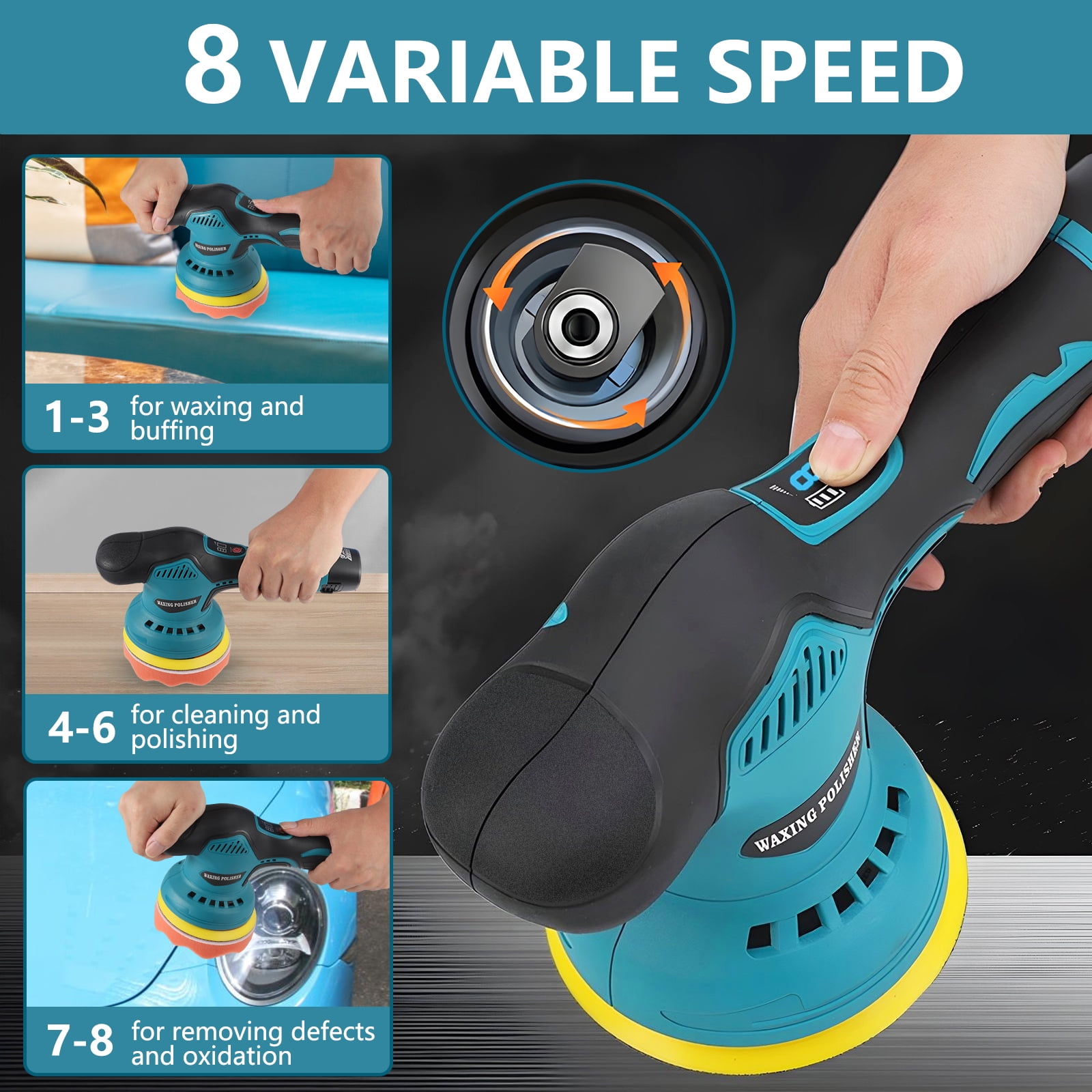 Hanru Cordless Car Buffer Polisher, Car Waxer with 2pcs 12V Lithium  Rechargeable Battery, Polisher with Variable Speed, Portable Polisher Kit, Car  Detailing Kit for Buffer/Polisher/sander 