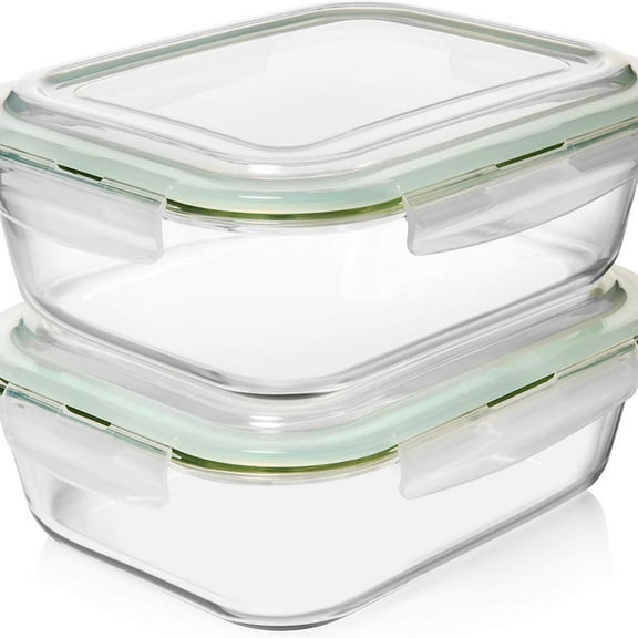 10 Cups/ 80 Oz 4 Pc (Set of 2) Glass Food Storage Containers with Airtight Locking Lids-For Storing & Serving Food. BPA Free & Leak Proof - Microwave, Dishwasher, Fridge, Freezer and Oven Safe