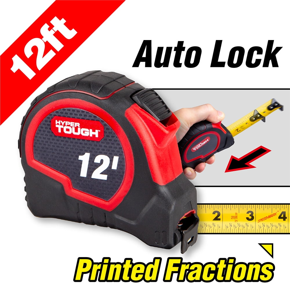(3 pack) Hyper Tough 12ft. Self Lock Steel Tape Measure