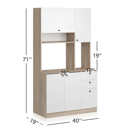 Living Skog 71'' Pantry Kitchen Storage Cabinet Large White, Natural ...