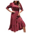 thumbnail image 1 of Vestido de cuello redondo de manga corta sólido informal de invierno cómodo de moda para mujer Pompotops  hdfakjf5089, 1 of 9
