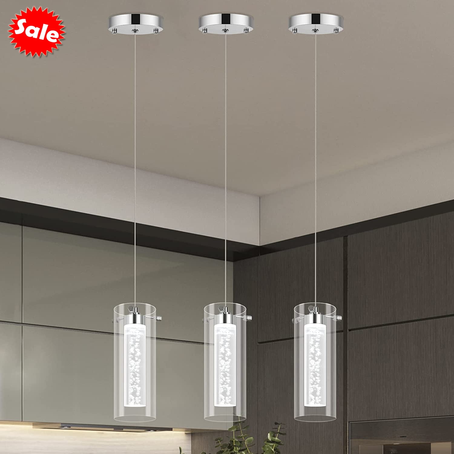 GoYeel Pendant Lights Kitchen Island 3 Pack LED Ceiling Light Fixture