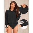 thumbnail image 2 of DARING DIVA Leotard Shirt Collared Dressy Bodysuit Top S Black, 2 of 6