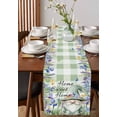 thumbnail image 4 of Green Gnomes Table Runner Cotton Linen 36 Inch Holiday Dresser Scarves, Spring Botanical Flowers Buffalo Plaid Tablerunner for Kitchen Coffee Dining Bedroom Living Room Dinner Scarf Décor 13''x36'', 4 of 9