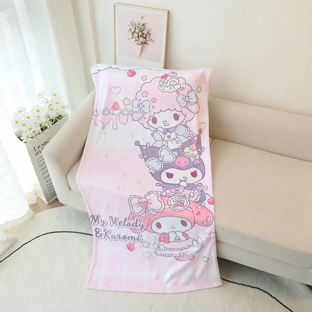 Toalla de playa Kawaii My Melody Kuromi Cinnamoroll, Toalla de baño bonita con forma de corazón de chica de Anime de dibujos animados para niños, para piscina, viajes, Yoga