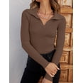 thumbnail image 3 of Sweaters for Women Fall Long Sleeve V Neck Ribbed Knit Pullover Tops Casual Slim Fit Basic Tee Shirts, 3 of 4