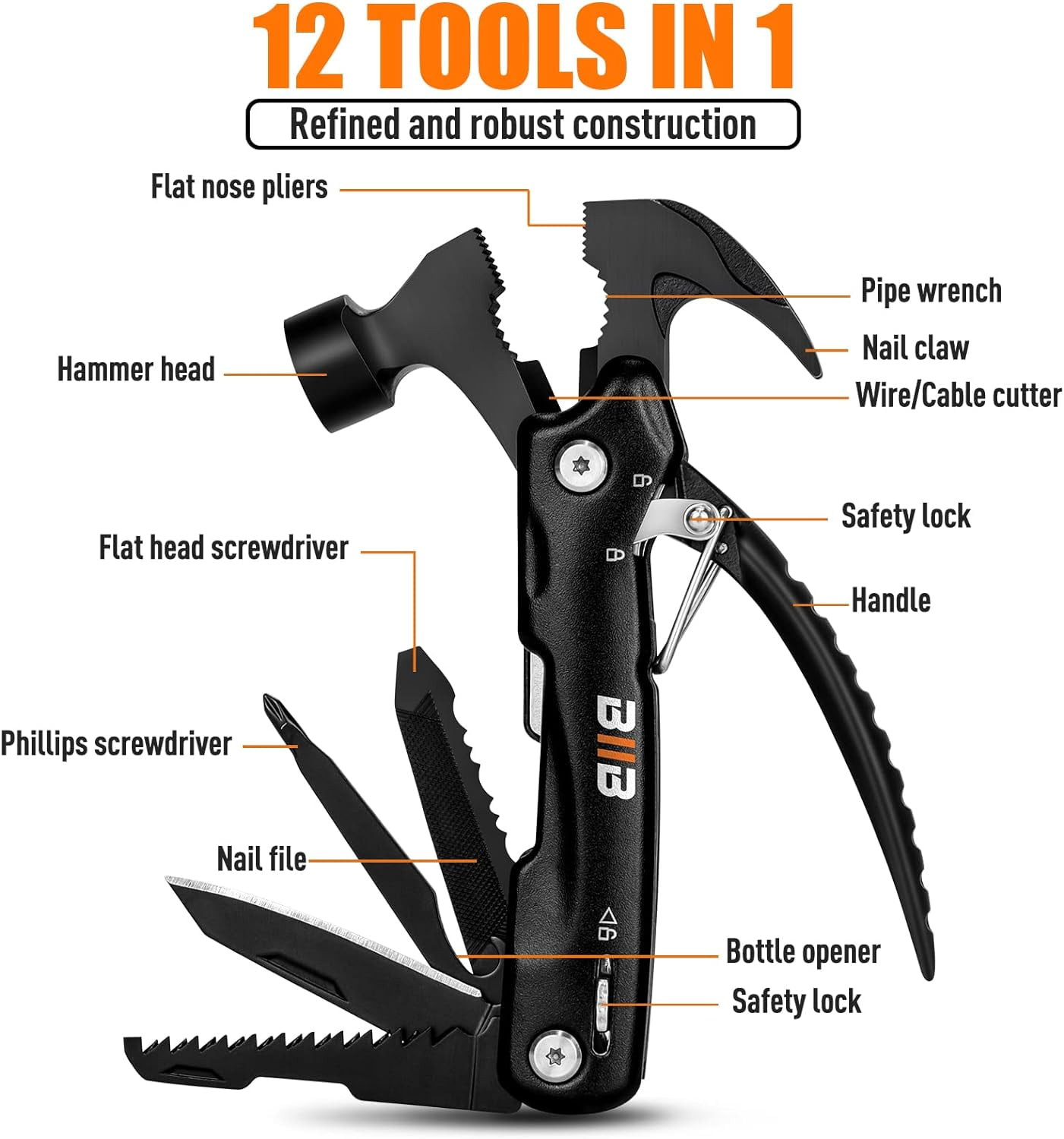 Easter Gifts for Adults Men, 12 in 1 Hammer Multitool, Basket Stuffers Adults, Anniversary Birthday Father Day Husband, Camping Essentials Survival Gear Tool