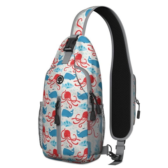 Crossbody Sling Backpack for Women Men Sea Cute Octopus and Whale Shark Shoulder Sling Crossbody Casual Chest Bag for Travel Sports Running Hiking