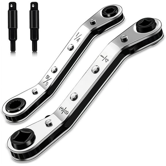 NOGIS Hvac Service Wrench Refrigeration Service Wrench Set, 3/8 to 1/4, 5/16 x 1/4, Ratchet Wrench Refrigeration Tool Set Air Conditioner Valve with Hexagon Bit Adapter Kit for Equipment Repair