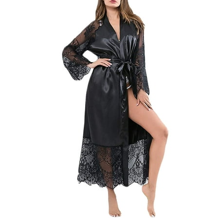 

FINELOOK Women Satin Kimono Long Robe Dressing Gown Wedding Bridesmaid Bathrobe