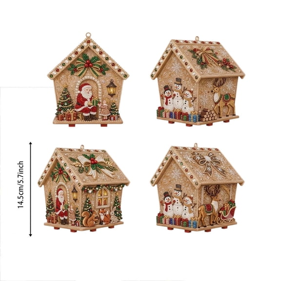 SHJHENG Multi Style Christmas House DIY Diamond Painting Hanging Ornament Rhinestone Pearl Inlaid Wooden Xmas Tree Pendant Santa Snowman Pattern Holiday Mantel Wall Handmade Decor Gift