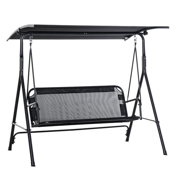 2-Seater Patio Swing Chair, Outdoor Canopy Porch Swing with Armrests, Steel Frame, Black