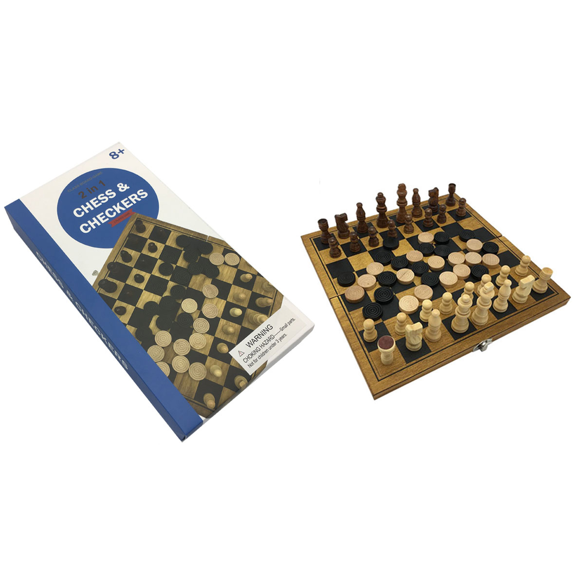 Zummy Natural Wooden 2 in 1 Chess and Checkers Game Puzzle - Mini