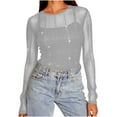 thumbnail image 2 of NuoCaiYun Mesh Long Sleeve Top Women Sheer Mesh Long Sleeve Tshirt Stretchy Glitter Cocktail Party Lace Blouses, 2 of 6
