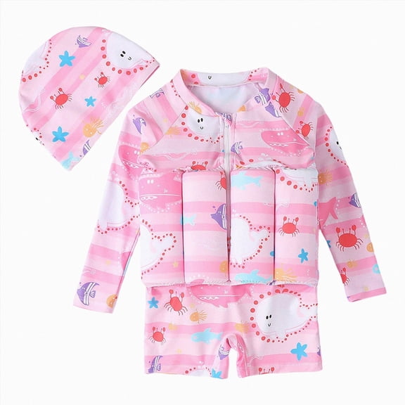 JUMEYU Float Swimsuit Toddler Toddler Baby Boys One Piece Floatation Swimsuit Long Sleeve Bathing Suit with Adjustable Buoyancy Float Suit Swimwear 4T 5T (Pink,4-5 Years)
