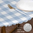 thumbnail image 3 of Light Blue Plaid Round Tablecloth, Fitted Table Cover with Elastic for 36"-44" Round Tables, Modern Minimalist Country Table Cloth Outdoor Indoor Dinning Party Waterproof Tablecloths, 3 of 7