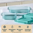 thumbnail image 5 of Pyrex Sculpted Tinted Glass 3QT/9x13" Rectangle + 2QT/8" Square Baking Dishes, 4-pc Set, Aqua, 5 of 8