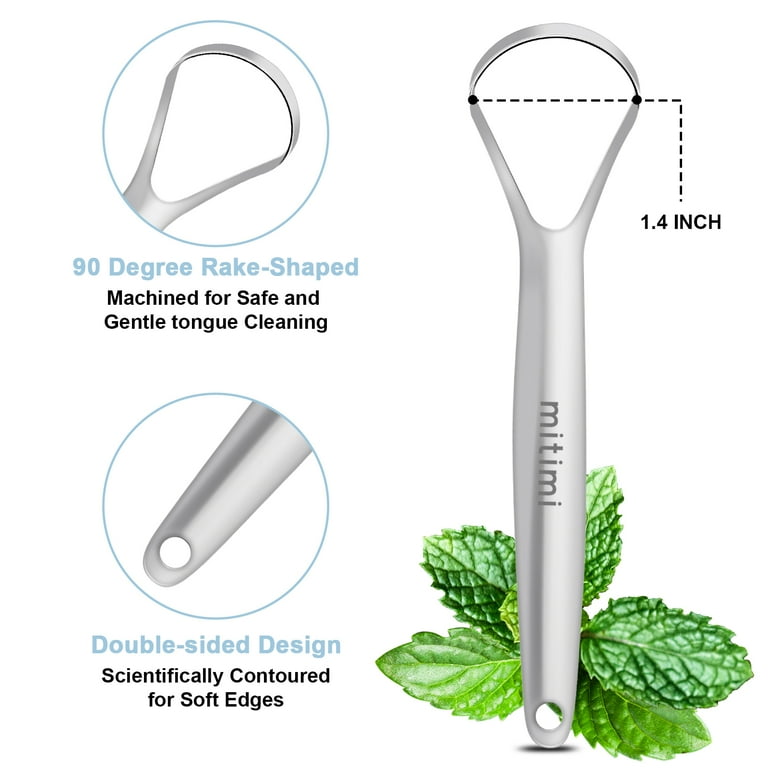 Mitimi Tongue Scraper for Adults (2 Pack) , 100% Useful Surgical Stainless Steel Tongue Cleaner for Both Adults and Kids
